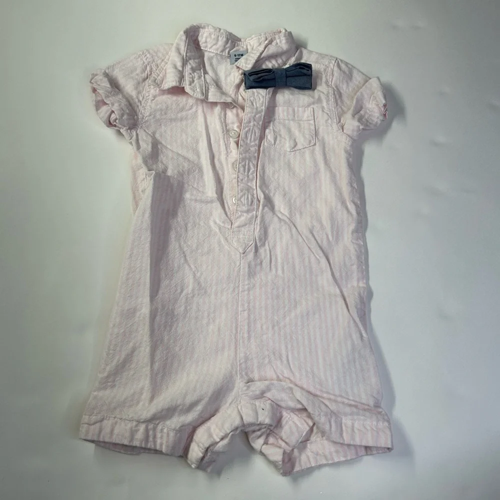 Old Navy Baby Boy Pink Striped Romper with Bow tie